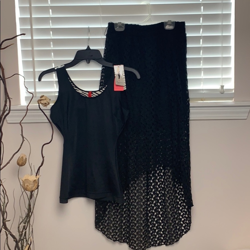 Spanx Top and Layered  Hi-Low Skirt Set